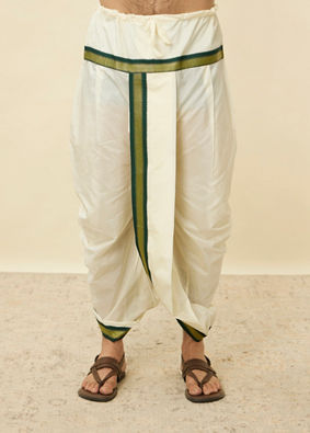 Forest Green and Cream Zari Detailed Traditional South Indian Dhoti Set image number 4